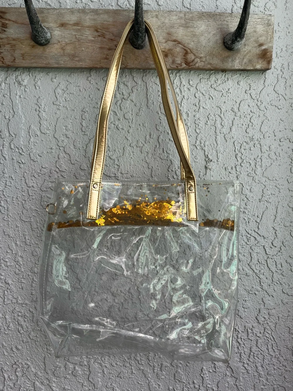 Packed Party Little Bit of Party Kids Tote Clear Confetti Glitter Gold Handles